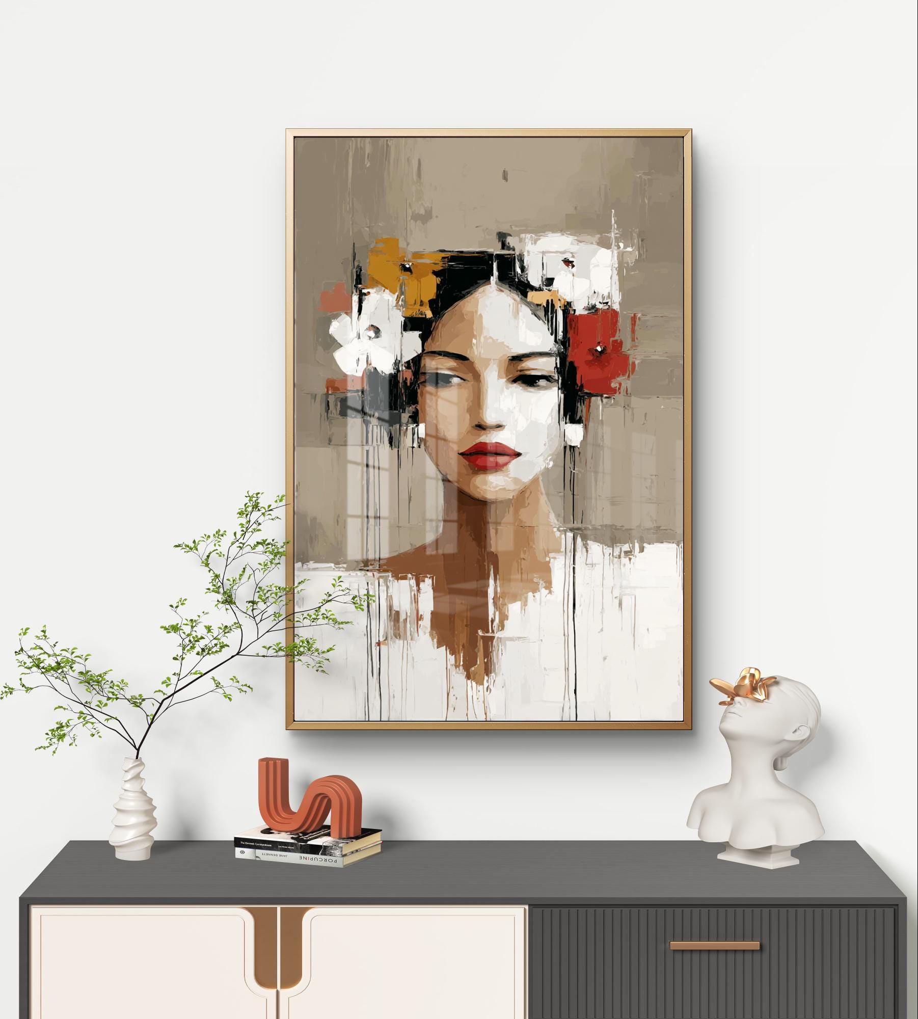 花を持つ抽象的な女性の肖像画 - デジタルダウンロード - Etsy 日本