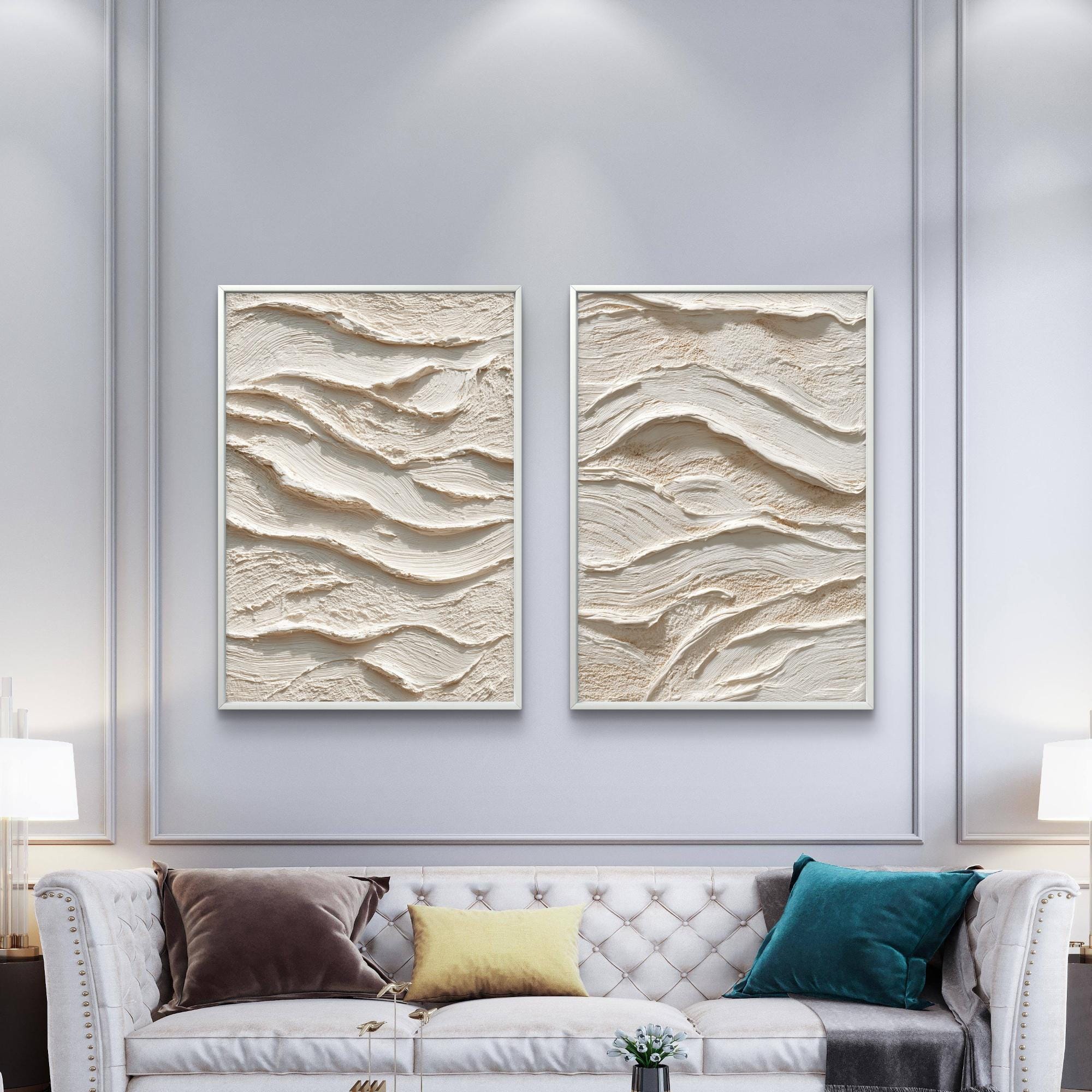 Set of 2 Neutral Textured Abstracts - Beige Relief Wall Art - Etsy