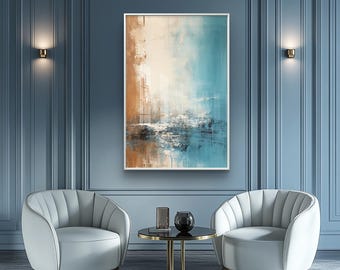 Blue and brown abstract textured wall art print