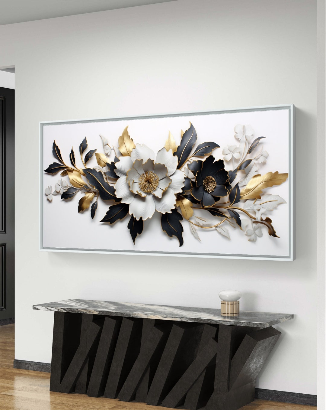 Golden Elegance: Luxurious Black and Gold Floral Wall Art ...