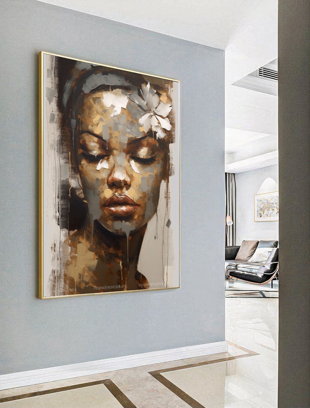 African Woman Art Print: Gold & White Portrait (digital Download) - Etsy