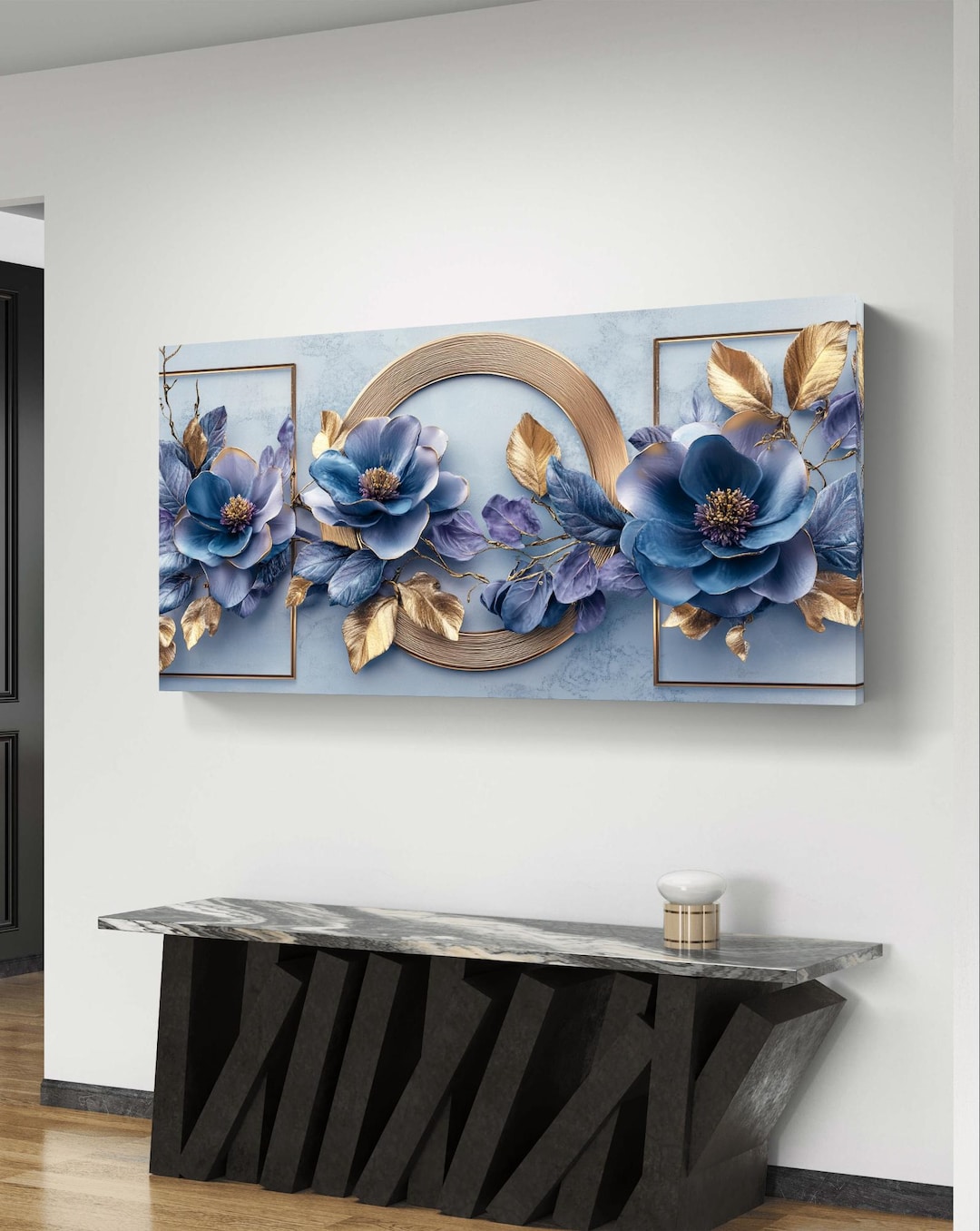 Blue and Gold Floral Wall Art: Elegant Home Decor (digital Download) - Etsy