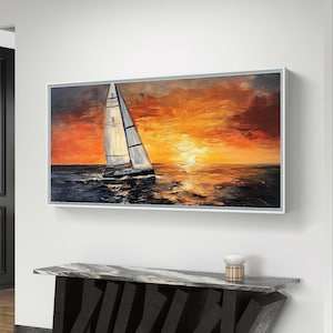Sailboat at Sunset | Ocean Sunset Printable Art | Nautical Wall Decor Printable|Digital Download|Contemporary Print