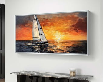 Sailboat Sunset Art Print: Nautical Ocean View (Digital Download)