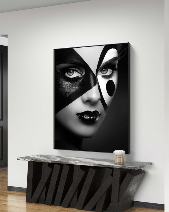 Geometric Elegance: Black and White Artistic Portrait