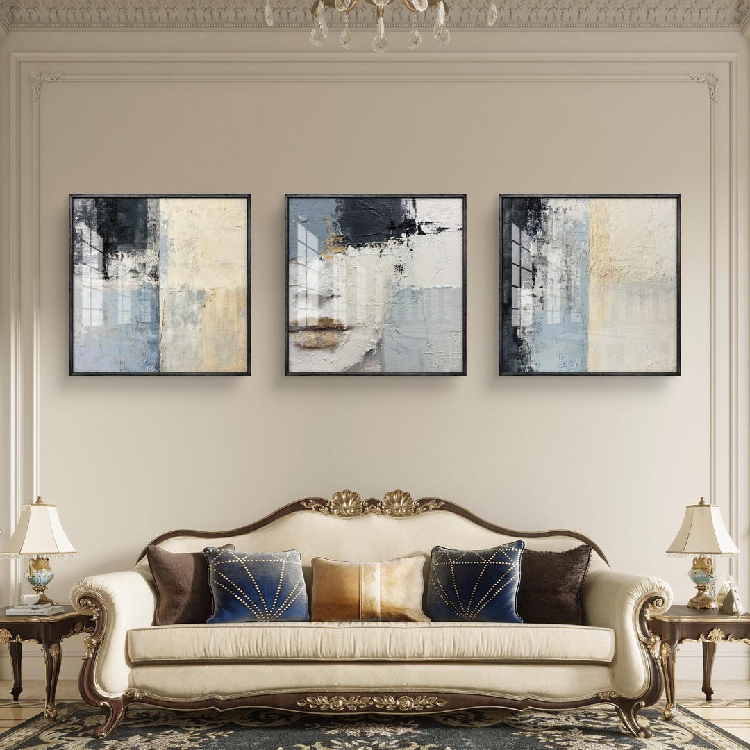Neutral Blue Textured Triptych Set of 3 - Modern Abstract Wall Art - Etsy