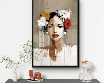花を持つ抽象的な女性の肖像画 - デジタルダウンロード - Etsy 日本