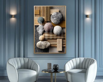 Natural stones and wood abstract art