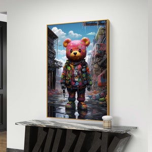 Teddy Bear Print Art, Graffiti Wall Art Original, Street Art Prints, Animal Portrait Painting Graffiti, Wall Art Prints Trendy