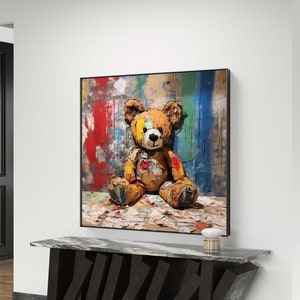 Teddy Bear Print Art, Graffiti Wall Art Original, Street Art Prints, Animal Portrait Painting Graffiti, Wall Art Prints Trendy