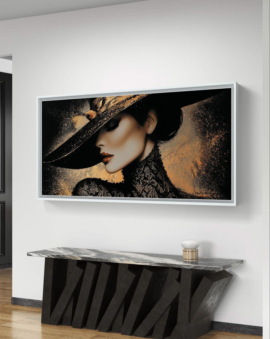 Elegant Woman in Golden Hat – Fashion Digital Portrait Wall Art - Etsy