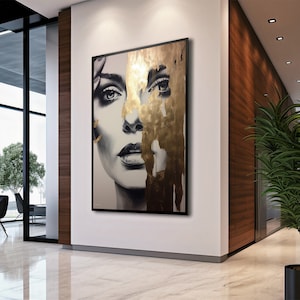Abstract face wall art, female figure wall art, gold and white wall art,Woman Art Print, Printable Wall Art,Modern Home Art, Digital art