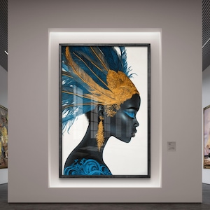 Blue and Gold Afro Woman - Regal Digital Wall Art
