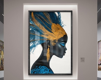 Blue and Gold Afro Woman - Regal Digital Wall Art