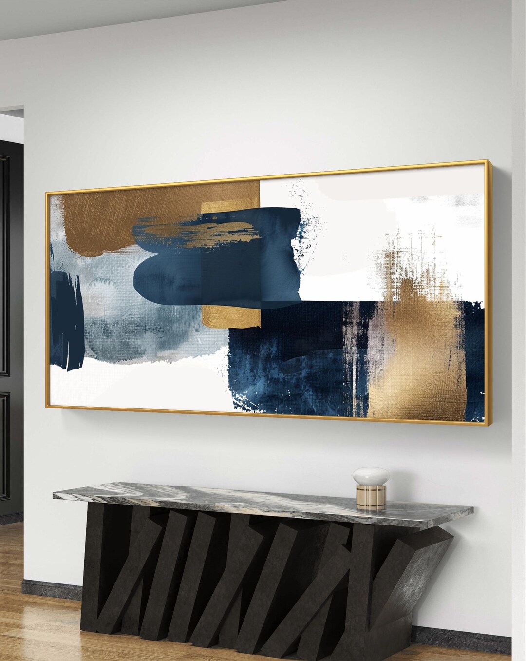 Abstract Art Printable - Blue and Gold Modern Wall Decor,instant ...