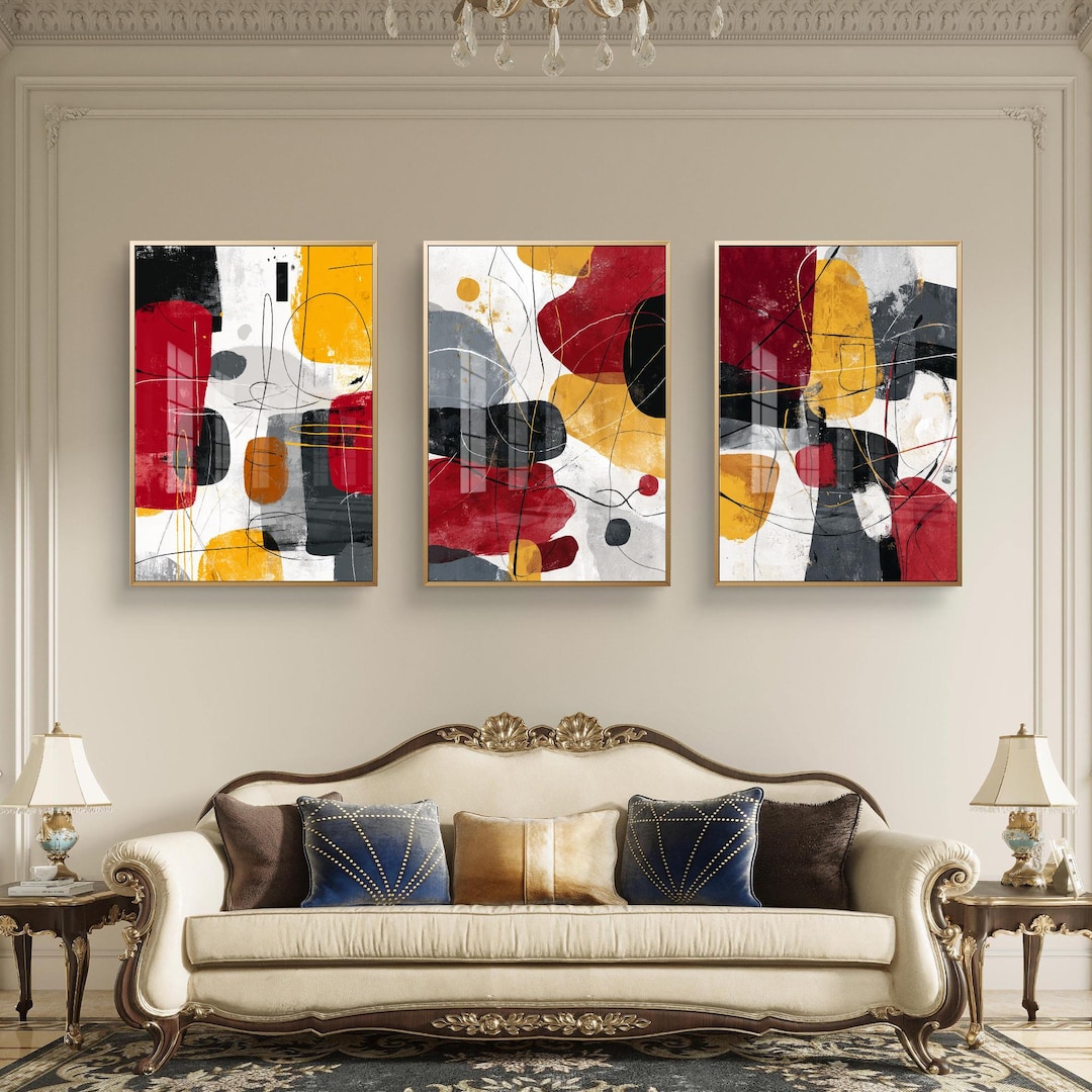 Bold Red and Yellow Abstract Triptych Set of 3 Printable Wall Art - Etsy UK