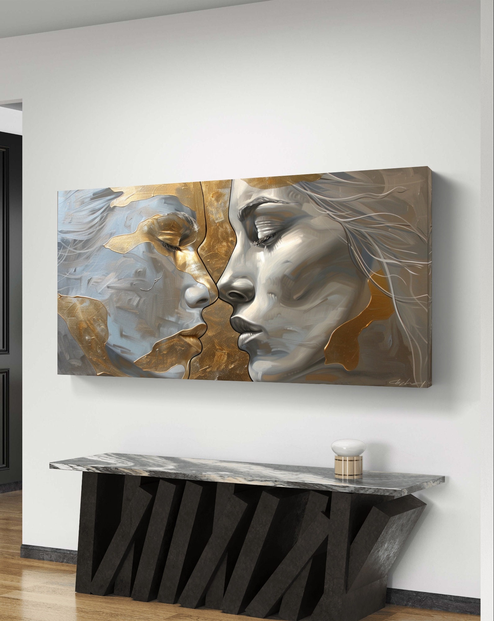 Eternal Embrace Abstract Art Print: Gold & Silver Earth Tones