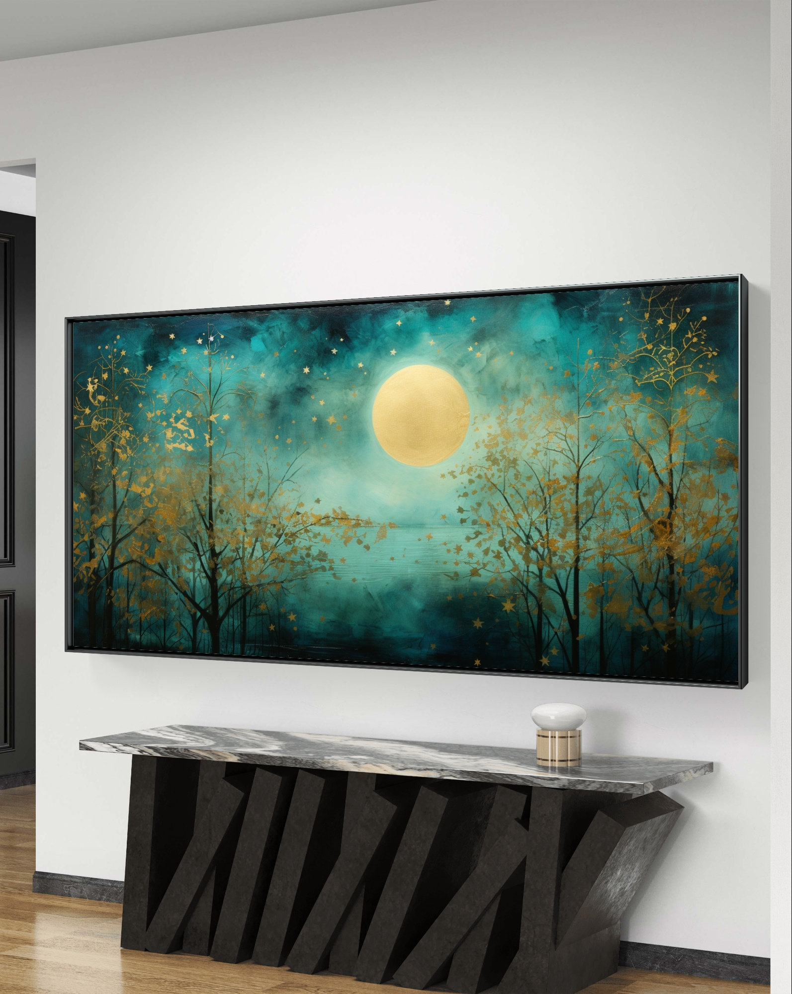 Emerald Gold Foil Art Large Abstract Green Gold Oil Painting Print Wall