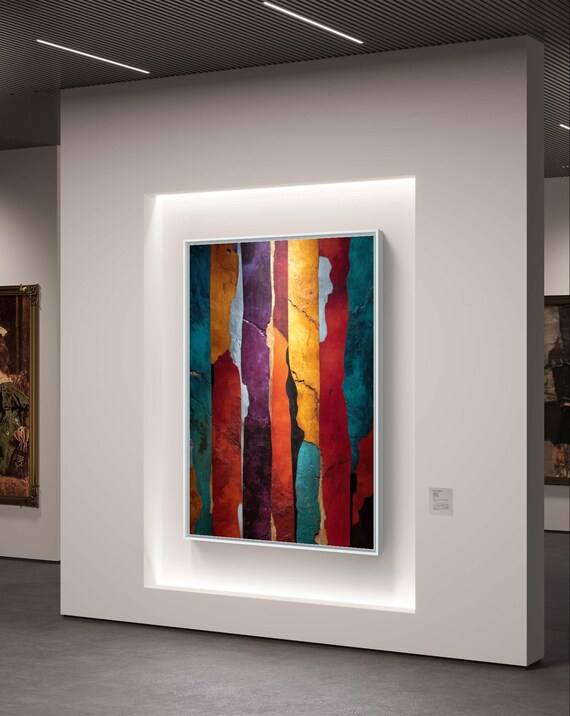 カラフルなストライプの抽象画　作品名　こころ カラフルな破れたストライプの抽象的な壁アート - デジタル