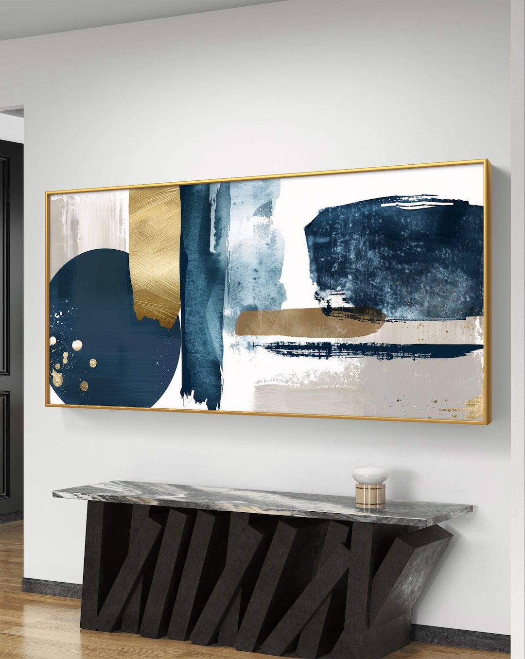 Abstract Art Printable - Blue and Gold Modern Wall Decor,instant ...