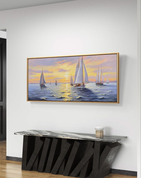 夕暮れ時のセーリング - ロマンチックな海景デジタルウォールアート