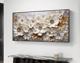 3d floral gold and white wall art - digital print
