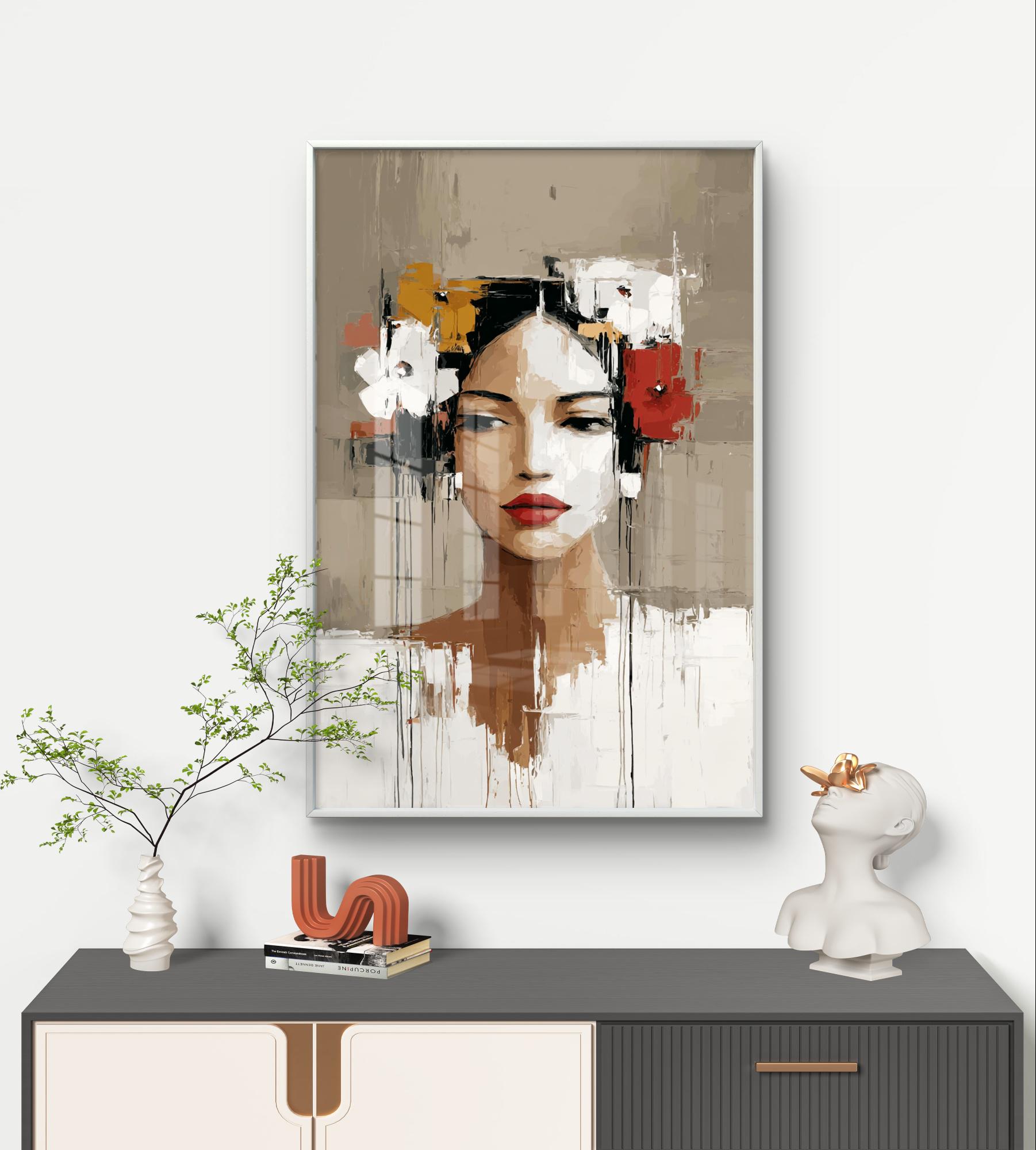 花を持つ抽象的な女性の肖像画 - デジタルダウンロード - Etsy 日本