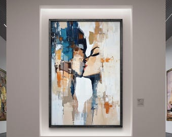 Abstract Couple Kiss - Romantic Digital Wall Art Print