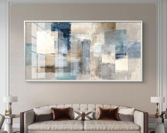 Abstracto geométrico neutro en azul y beige - descarga digital