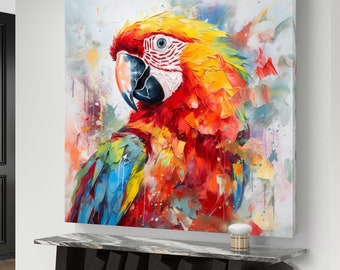 抽象的なコンゴウインコのアートプリント：熱帯のオウムの絵画