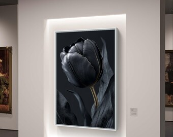 Black tulip botanical wall art - digital download