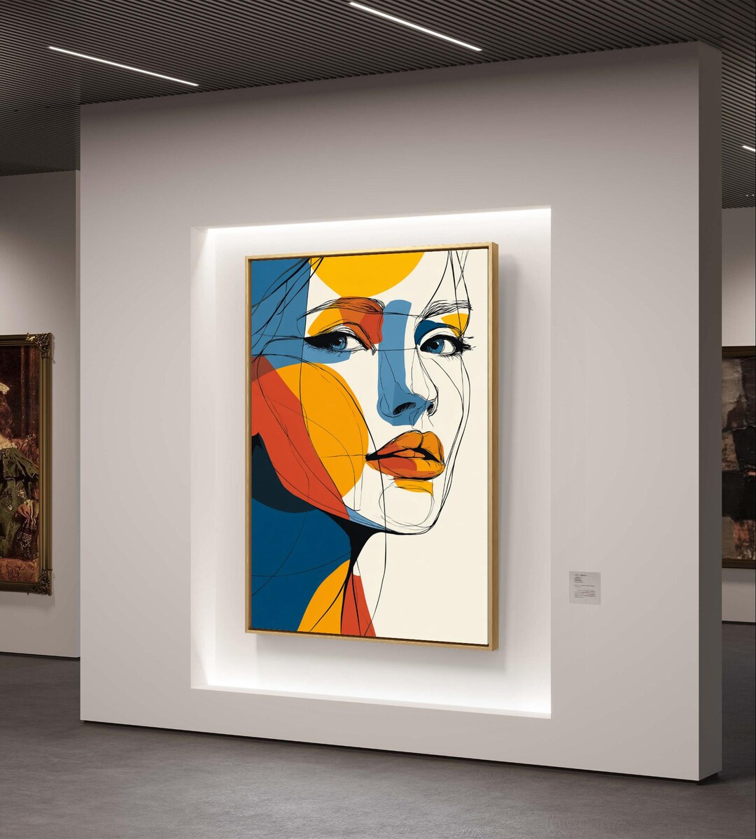 Abstract Line Face With Color Shapes - Modern Portrait Art - Etsy