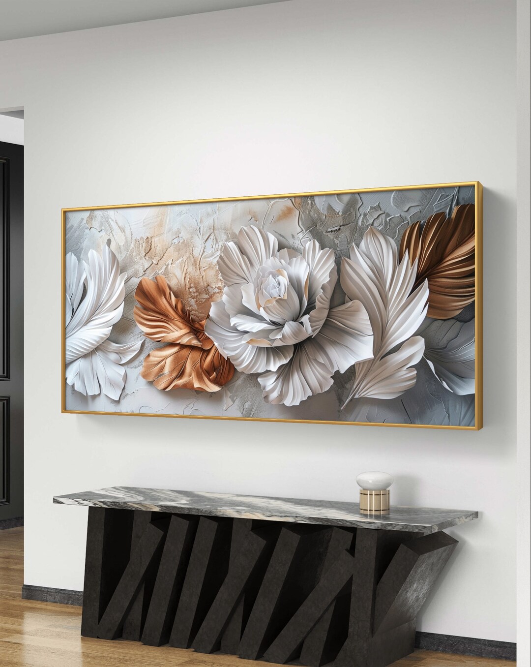 3D Paper Flower Wall Art: White & Gold Elegant Floral Decor - Etsy