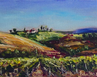 Wijngaarden heuvels van Toscane landschap olieverfschilderij Italiaanse landschappen Impasto schilderij originele handgeschilderde beeldende kunst unieke kunst aan de muur