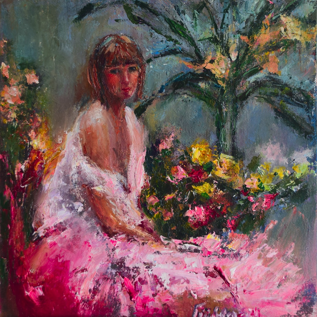 Girl in Pink Oil Painting Original Art Hand Painted Fine Art Portrait ...