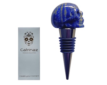 Catrinaz® - Premium bottle stopper with skull - Lapis lazuli 100% natural stone - Wine stopper - gift box - Unique gift