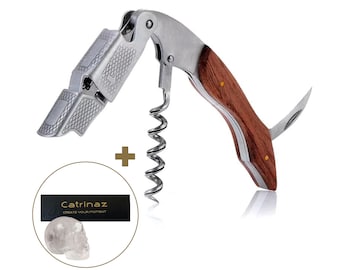 Catrinaz® - Premium waiter&#39;s knife in rosewood - Luxury wine opener - Corkscrew - Bottle opener - Waiters knife -Gift box with quartz skull