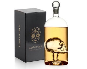 Decantador de uísque Catrinaz® Hand-Blown Skull – Vidro sem chumbo, 1 litro