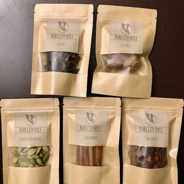 Set of Five Whole Spices for cooking and baking