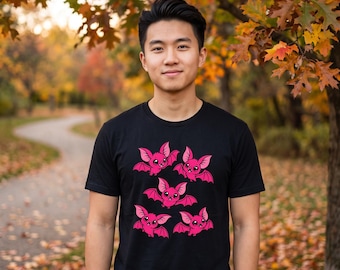 Pink Bat Raglan Shirt, Pastel Goth Halloween Tee, Recycled Athletic Blend