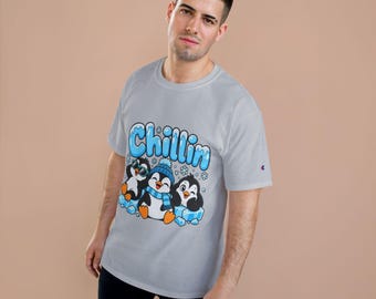 Champion Penguin Chillin Graphic Tee, 100% Cotton, Unisex Crew Neck