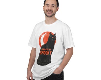 Purr-fectly Spooky Black Cat Shirt, Halloween Moon Cat Tee, Comfort Colors Spooky Season Gift