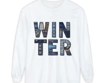 Winter Season Plaid Patchwork Unisex Garment-dyed Long Sleeve T-Shirt