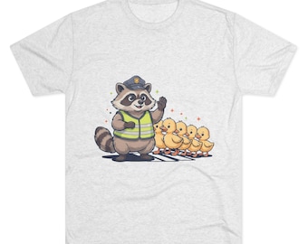 Raccoon Traffic Crossing Guard Ducks Ducklings Unisex Tri-Blend Crew Tee