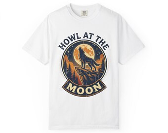 Howl at the Moon Wolf Shirt, Vintage Mountain Forest Tee, Comfort Colors Nature Lover Gift