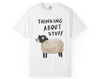 Thinking About Stuff Sheep Shirt, Funny Minimalist Animal Tee, Comfort Colors Overthinker Gift