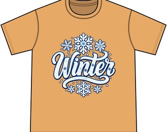 Winter-Schneeflocken-T-Shirt mit stylischem Schriftzug, Unisex, Vintage-Look, Mineral Washed