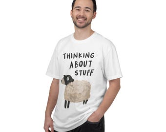 Thinking About Stuff Sheep Shirt, Funny Minimalist Animal Tee, Comfort Colors Overthinker Gift