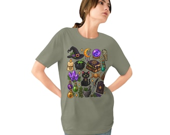 Organic Cotton Witchy Graphic Tee, Potion Cauldron Crystal Ball, Cottagecore Halloween Top