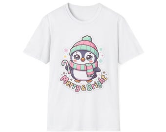 Merry & Bright Cute Chibi Kawaii Penguin Cozy Unisex Softstyle T-Shirt